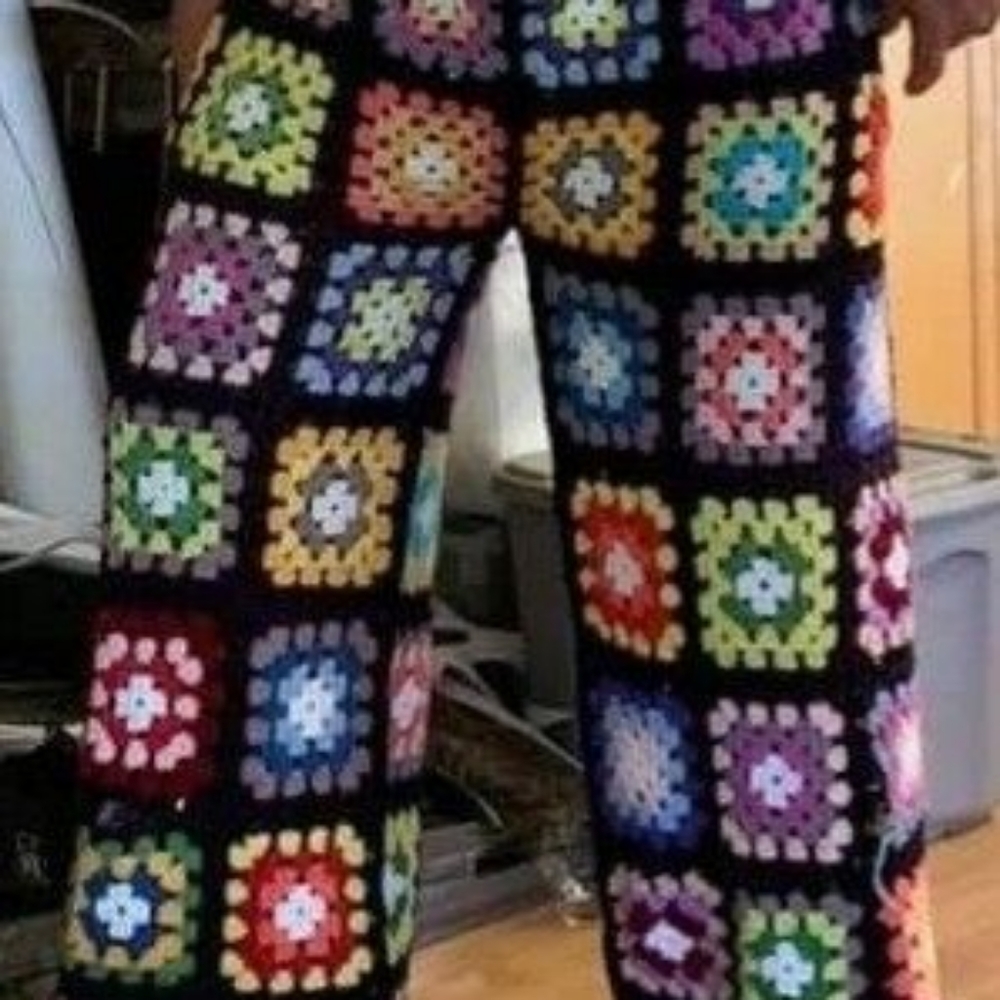 Granny square vintage style crochet pants and top